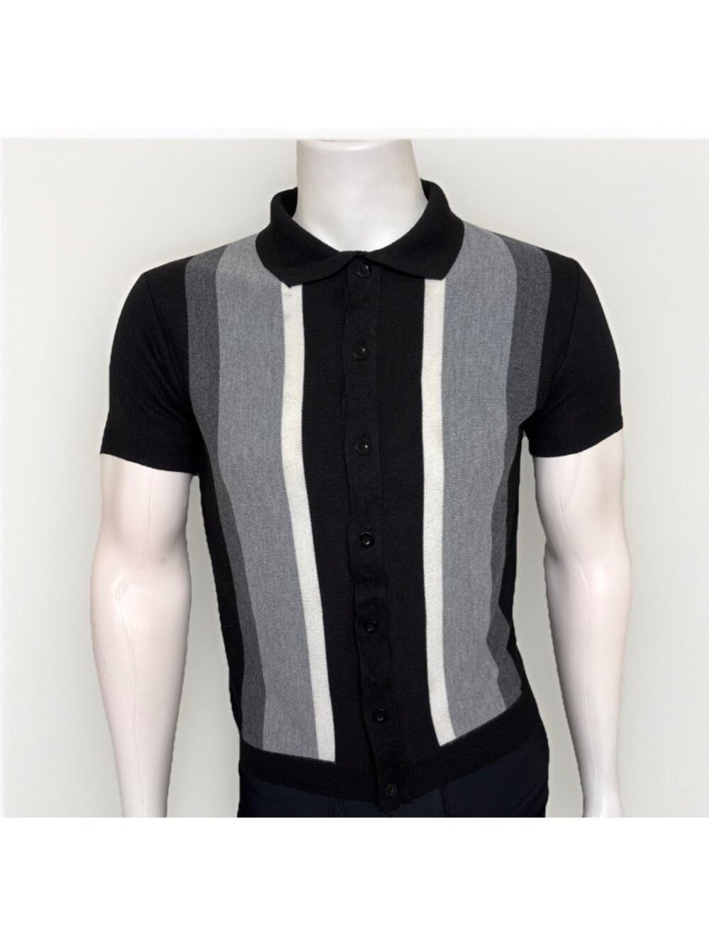 Scott James Retro Stripe Golf Polo Shirt Mens M Black Short Sleeve Knit Top